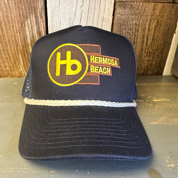 Hermosa Beach THE NEW STYLE 5 panel Rope Mesh Cap - Navy/White Braid (Curved Brim)