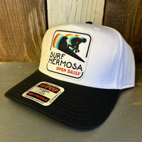 Hermosa Beach SURF HERMOSA :: OPEN DAILY 5 Panel Mid Profile Cap - Black/White