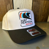 Hermosa Beach SURF HERMOSA :: OPEN DAILY 5 Panel Mid Profile Cap - Black/White