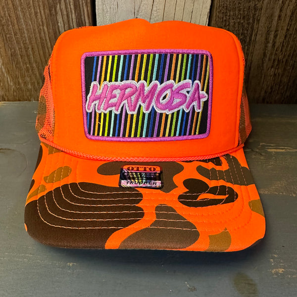 Hermosa Beach HERMOSA'84 High Crown Trucker Hat - Neon Orange Hunters Camo
