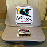 Hermosa Beach SURF HERMOSA :: OPEN DAILY 5 Panel Mid Profile Baseball Cap - Grey