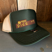 Hermosa Beach PIER AVE High Crown Trucker Hat (Dark Green/Khaki)