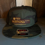Hermosa Beach HERMOSA AVE 7 Panel Mid Profile Trucker Snapback Hat - Camo/Black