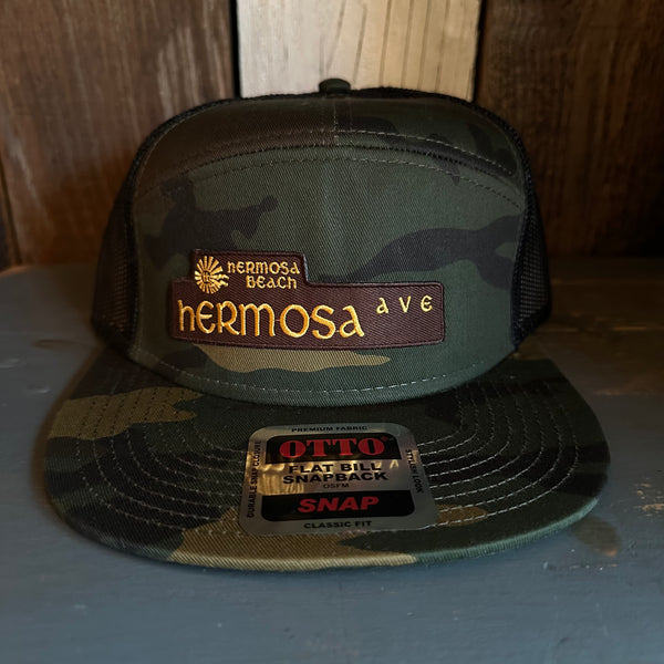 Hermosa Beach HERMOSA AVE 7 Panel Mid Profile Trucker Snapback Hat - Camo/Black