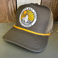 SOUTH BAY SURF (Multi Colored Patch) 5 panel Mesh Trucker, Rope cap - Loden/Gold Braid
