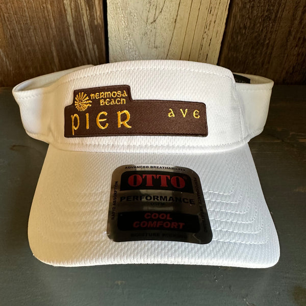Hermosa Beach PIER AVE Sun Visor Cool Comfort Performance Polyester Cool Mesh - White