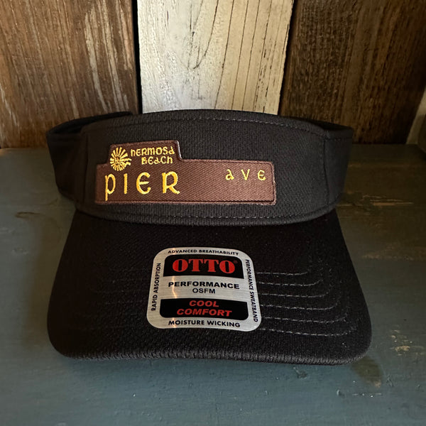 Hermosa Beach PIER AVE - Cool Comfort Performance Polyester Cool Mesh Sun Visor - Black