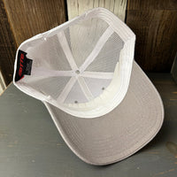 PALM SPRINGS, California 6 Panel Low Profile Mesh Back Trucker Hat - Heather Grey/White