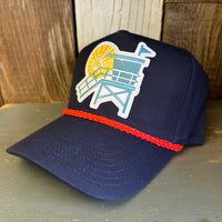 Hermosa Beach NORTH OF PIER LIFEGUARD TOWER 5 Panel Golf, Rope caps - Navy/Red Braid (Curved Brim)