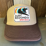 SURF REDONDO :: OPEN DAILY Foam TRUCKER Cap Hat - Brown/Khaki/Brown