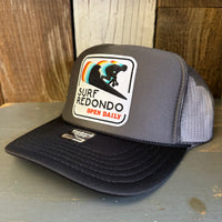 SURF REDONDO BEACH :: OPEN DAILY Trucker Hat - Charcoal/Black (Curved Brim)