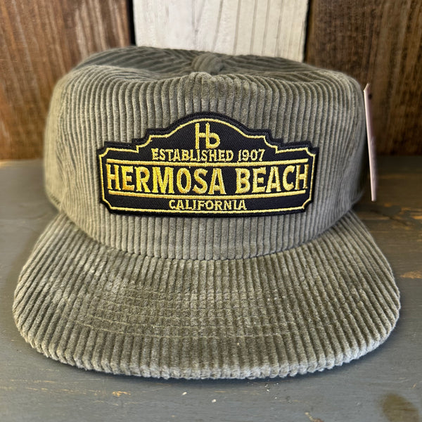 Hermosa Beach ARE YOU ESTABLISHED? Vintage Corduroy Hat - Olive Green