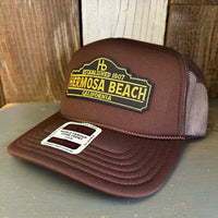 Hermosa Beach ARE YOU ESTABLISHED? High Crown PREMIUM Trucker Hat - Brown (Curved Brim)