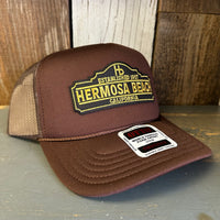 Hermosa Beach ARE YOU ESTABLISHED? High Crown PREMIUM Trucker Hat - Brown (Curved Brim)