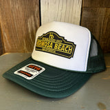 Hermosa Beach ARE YOU ESTABLISHED? High Crown Trucker Hat (Dark Green/White)