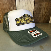 Hermosa Beach ARE YOU ESTABLISHED? High Crown Trucker Hat (Dark Green/White)