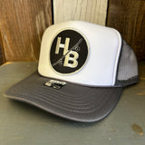 Hermosa Beach SKATEBOARDING WAS NEVER A CRIME Trucker Hat - Charcoal Grey/White/Charcoal Grey