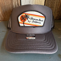 Hermosa Beach RETRO SUNSET High Crown Trucker Hat - Charcoal/Black (Curved Brim)