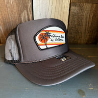Hermosa Beach RETRO SUNSET High Crown Trucker Hat - Charcoal/Black (Curved Brim)