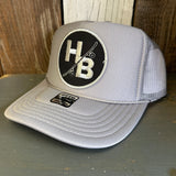 Hermosa Beach SKATEBOARDING WAS NEVER A CRIME High Crown Trucker Hat - Grey (Curved Brim)