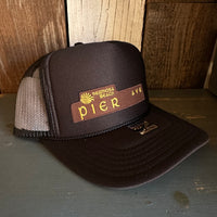 Hermosa Beach PIER AVE High Crown Trucker Hat - Black (Curved Brim)