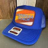 Hermosa Beach GOLF CARTS & YOGA PANTS High Crown Trucker Hat - Royal Blue (Curved Brim)
