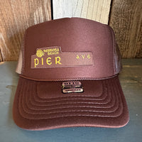 Hermosa Beach PIER AVE High Crown Trucker Hat - Brown