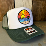 Hermosa Beach OBLIGATORY SUNSET High Crown Trucker Hat - Dark Green/White
