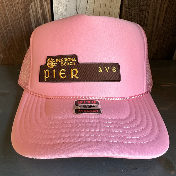 Hermosa Beach PIER AVE High Crown Trucker Hat - Pink