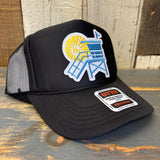 Hermosa Beach LIFEGUARD TOWER :: North of Pier - High Crown Trucker Hat - Black (Curved Brim)