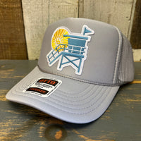 Hermosa Beach LIFEGUARD TOWER :: North of Pier - High Crown Trucker Hat - Grey (Curved Brim)