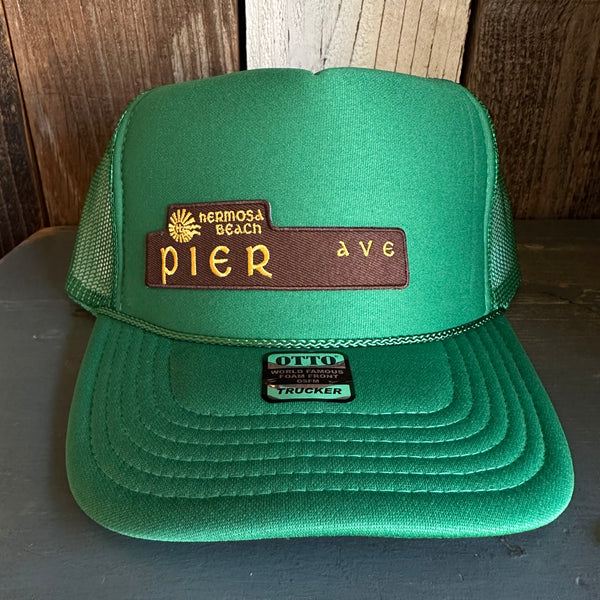 Hermosa Beach PIER AVE High Crown Trucker Hat - Kelly Green