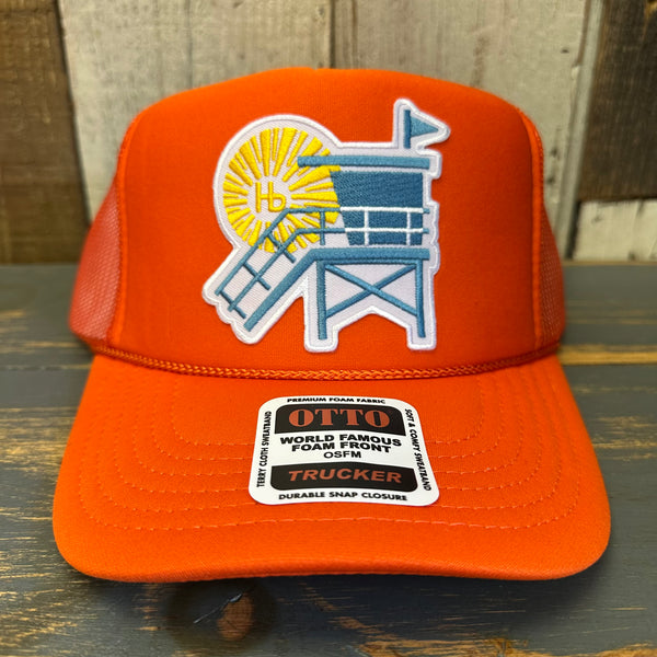 Hermosa Beach LIFEGUARD TOWER :: North of Pier - High Crown Trucker Hat - Orange