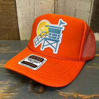 Hermosa Beach LIFEGUARD TOWER :: North of Pier - High Crown Trucker Hat - Orange