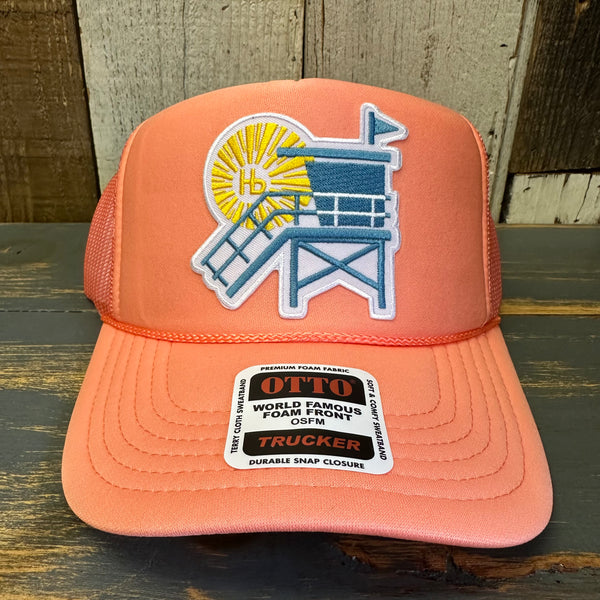 Hermosa Beach LIFEGUARD TOWER :: North of Pier - High Crown Trucker Hat - Coral