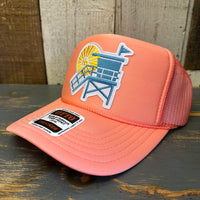 Hermosa Beach LIFEGUARD TOWER :: North of Pier - High Crown Trucker Hat - Coral