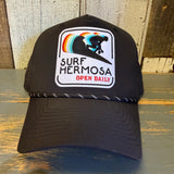 Hermosa Beach SURF HERMOSA :: OPEN DAILY High Crown 5 Panel Perforated Mesh Back Hat - Black