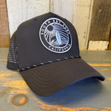 SOUTH BAY SURF (Black Patch)High Crown 5 Panel Perforated Mesh Back Hat - Black