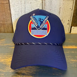 LET'S GET SERVED :: HERMOSA BEACH VOLLEYBALL High Crown 5 Panel Perforated Mesh Back Hat - Navy Blue