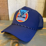 LET'S GET SERVED :: HERMOSA BEACH VOLLEYBALL High Crown 5 Panel Perforated Mesh Back Hat - Navy Blue