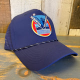 LET'S GET SERVED :: HERMOSA BEACH VOLLEYBALL High Crown 5 Panel Perforated Mesh Back Hat - Navy Blue