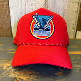 LET'S GET SERVED :: HERMOSA BEACH VOLLEYBALL High Crown 5 Panel Perforated Mesh Back Hat - Red