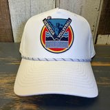 LET'S GET SERVED :: HERMOSA BEACH VOLLEYBALL High Crown 5 Panel Perforated Mesh Back Hat - White