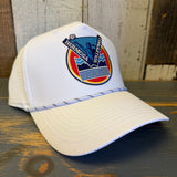 LET'S GET SERVED :: HERMOSA BEACH VOLLEYBALL High Crown 5 Panel Perforated Mesh Back Hat - White