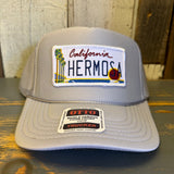 Hermosa Beach CALIFORNIA LICENSE PLATE High Crown Trucker Hat - Grey