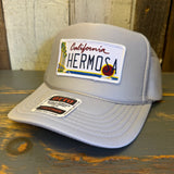 Hermosa Beach CALIFORNIA LICENSE PLATE High Crown Trucker Hat - Grey