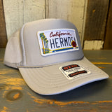Hermosa Beach CALIFORNIA LICENSE PLATE High Crown Trucker Hat - Grey