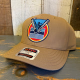 LET'S GET SERVED :: HERMOSA BEACH VOLLEYBALL 5 Panel Mid Profile Baseball Cap - Wheat Brown