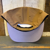LET'S GET SERVED :: HERMOSA BEACH VOLLEYBALL 5 Panel Mid Profile Baseball Cap - Wheat Brown