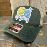 Hermosa Beach NORTH OF PIER 6 Panel Low Profile Trucker Hat - Dark Green/Khaki